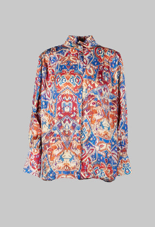 High Neck Blouse with Ruffle in Azarro Print