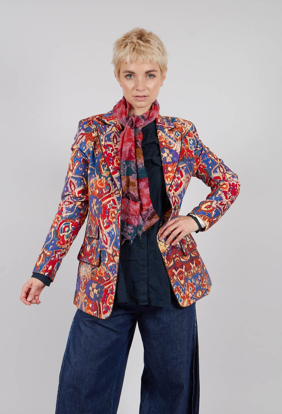 Printed Velvet Blazer in Carpet Print