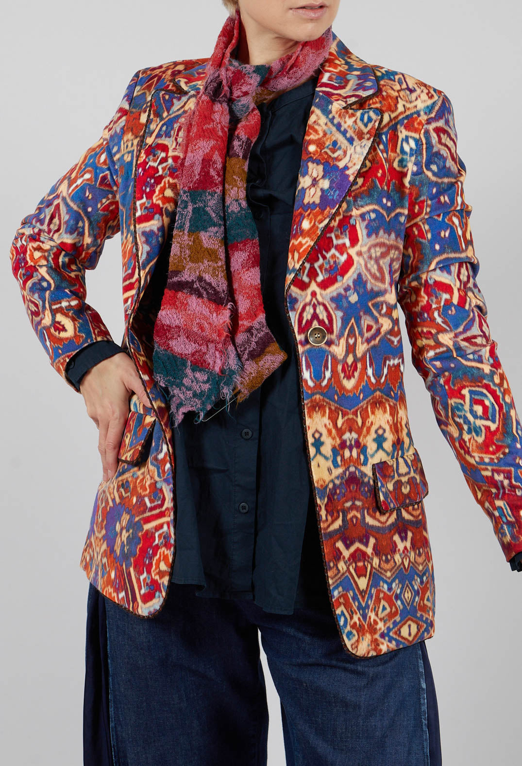 Printed Velvet Blazer in Carpet Print