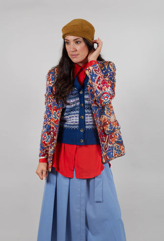 Printed Velvet Blazer in Carpet Print