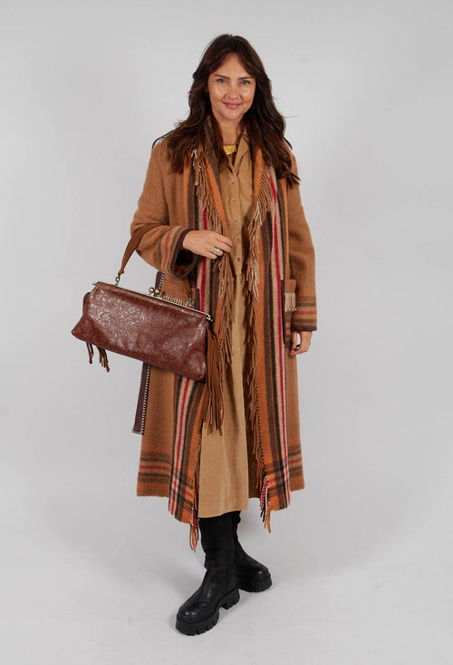 Coat with Fringes and Belt in Cinnamon