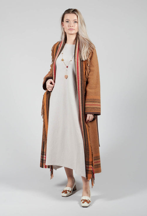 Coat with Fringes and Belt in Cinnamon