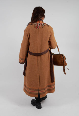 Coat with Fringes and Belt in Cinnamon