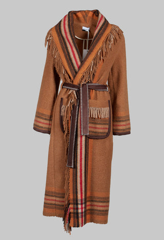 Coat with Fringes and Belt in Cinnamon