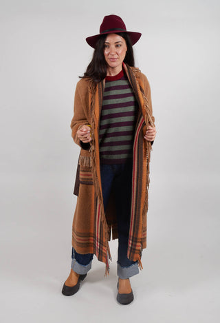Coat with Fringes and Belt in Cinnamon