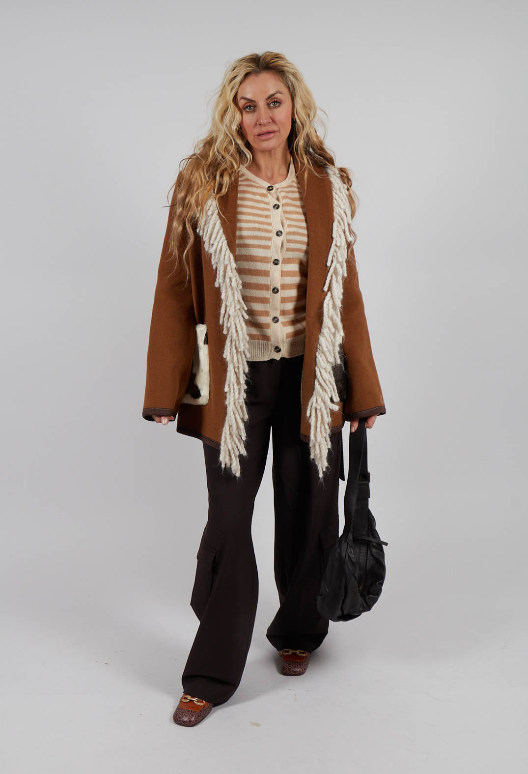 Cardigan with Degrade Stripes in White Swan