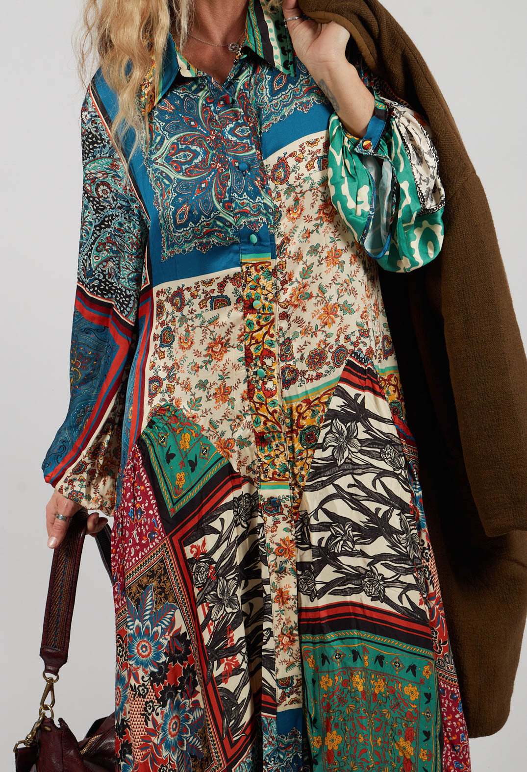 Chemise Dress in Patchwork Foulard Print