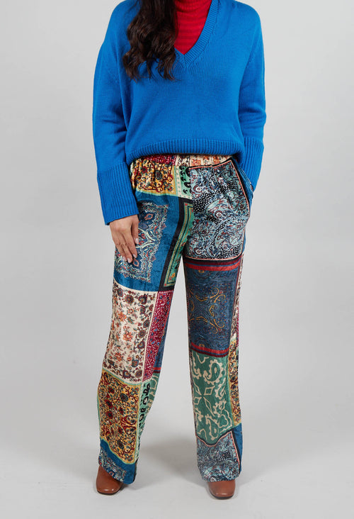 Printed Trousers in Patchwork Foulard Print
