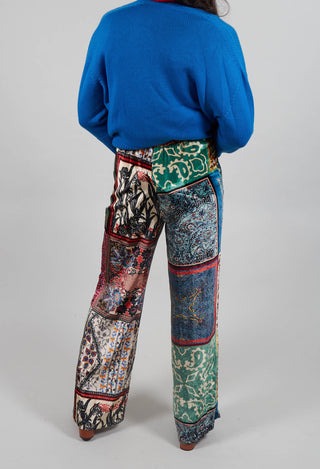 Printed Trousers in Patchwork Foulard Print