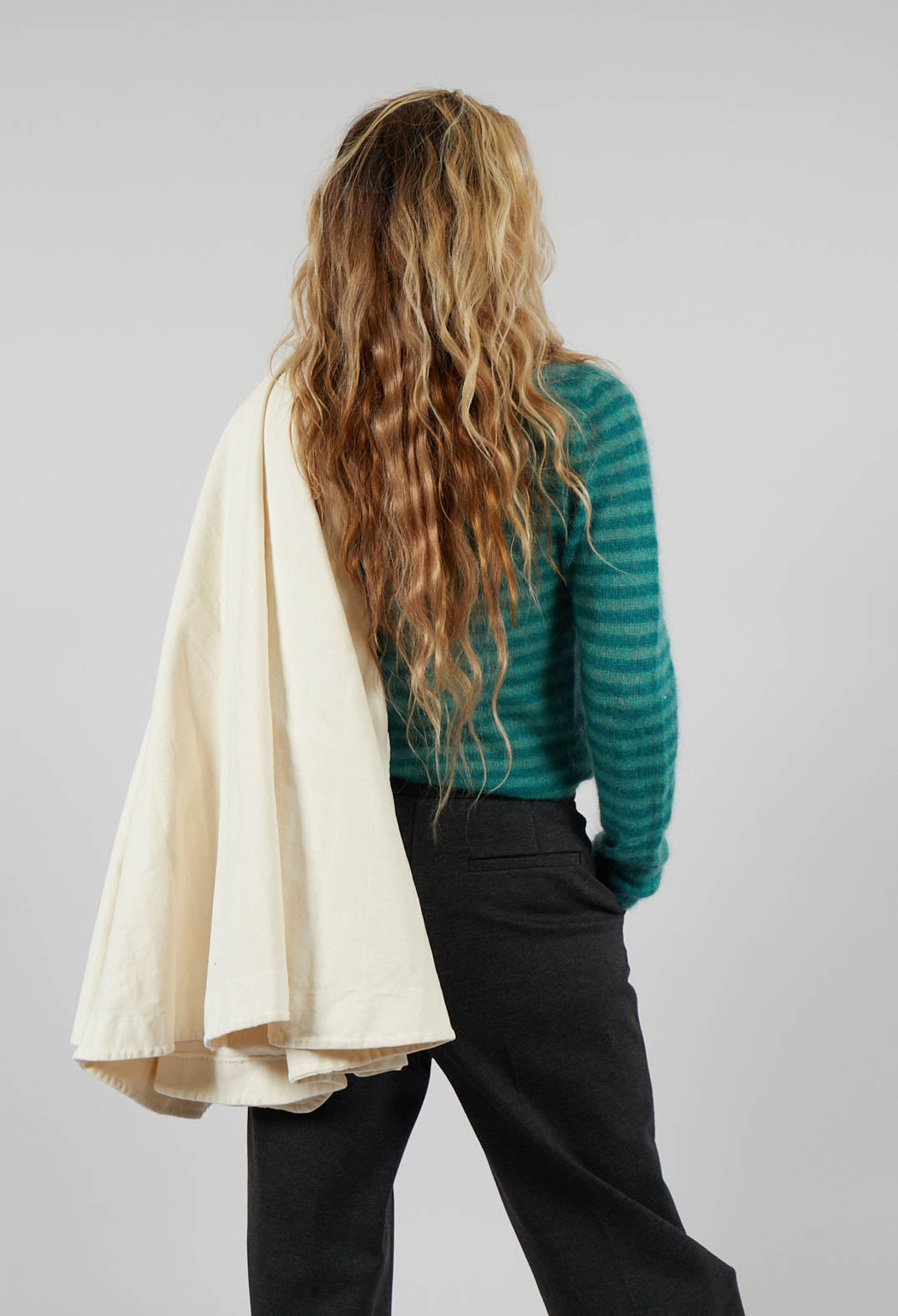 Striped Turtleneck Sweater in Teal Green