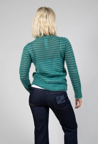 Striped Turtleneck Sweater in Teal Green