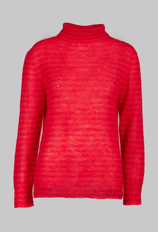 Striped Turtleneck Sweater in Adrenaline Red