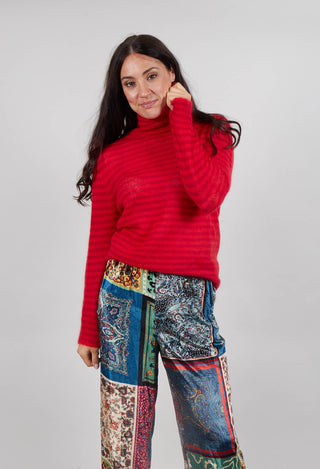 Striped Turtleneck Sweater in Adrenaline Red