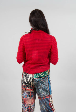 Striped Turtleneck Sweater in Adrenaline Red