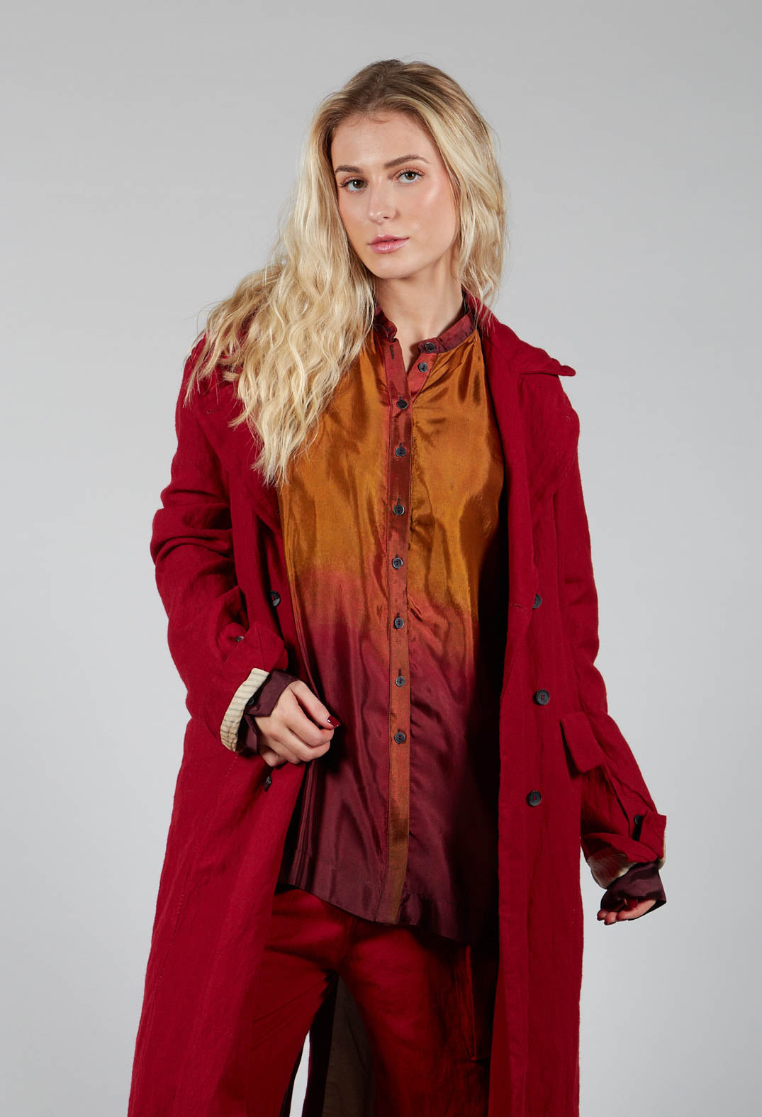 Belted Trench Coat in Blood