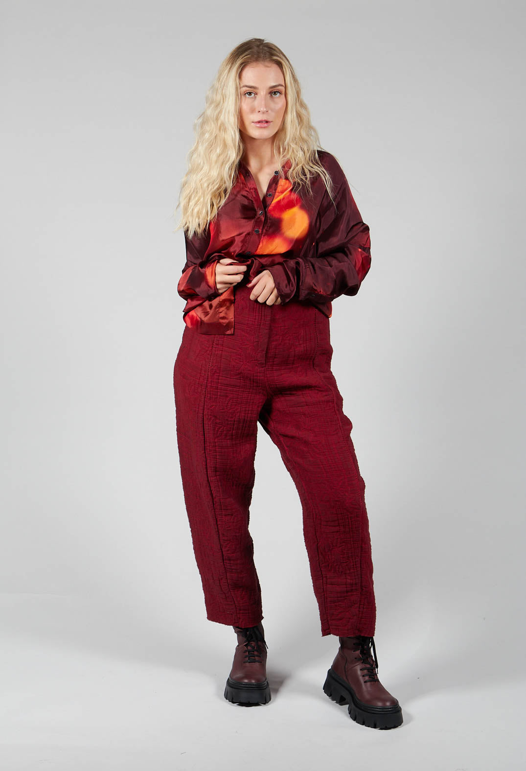 Rolled Cuff Seamed Trousers in Blood