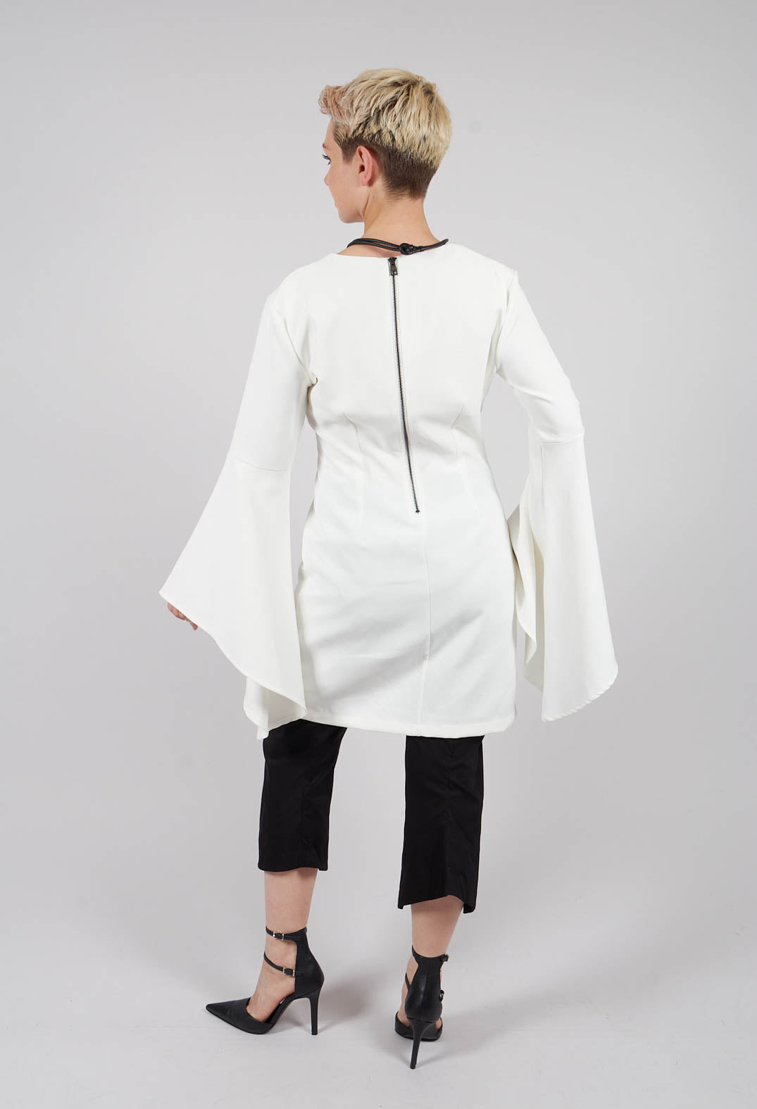 Flared Tecno Dress in White
