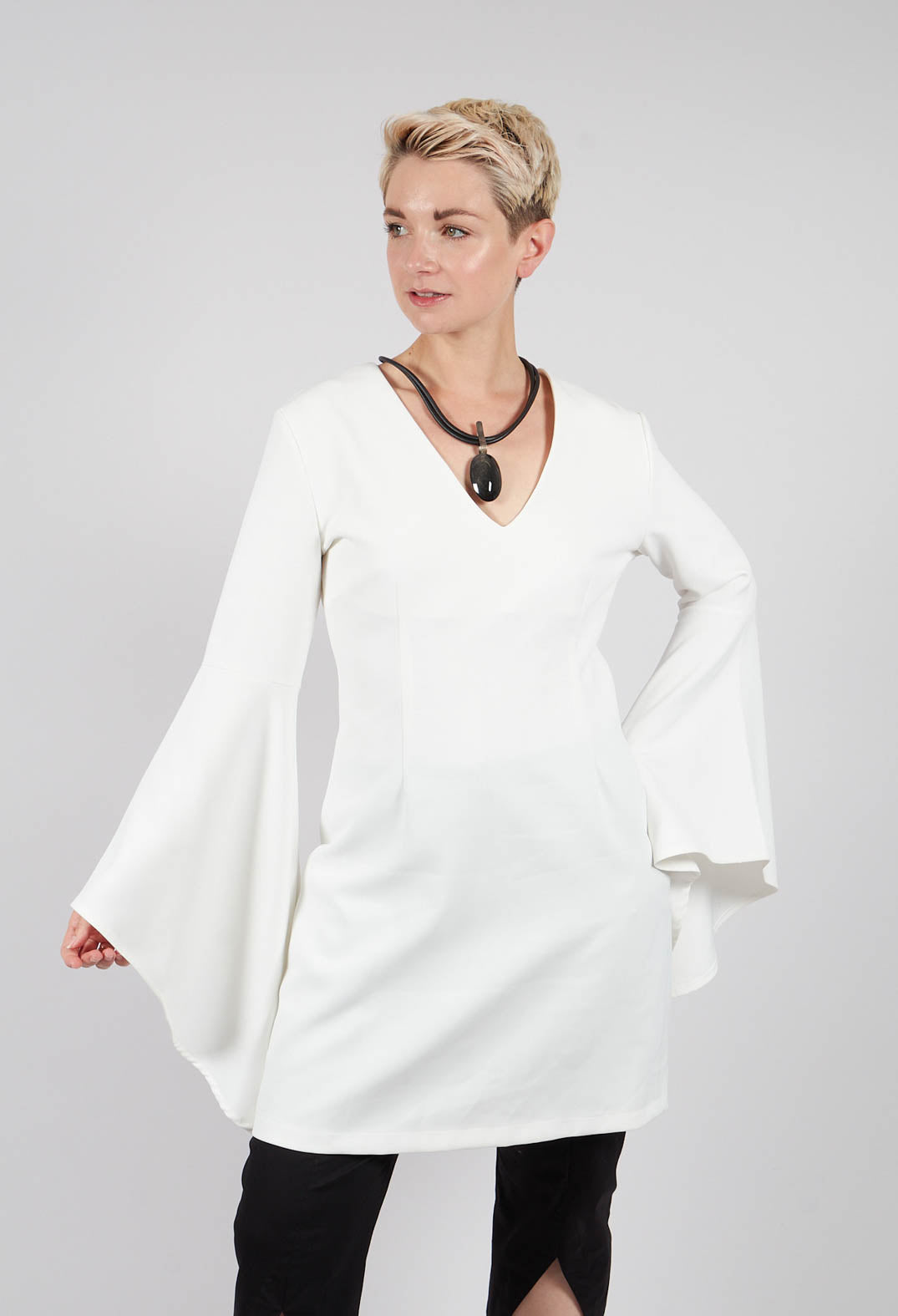 Flared Tecno Dress in White