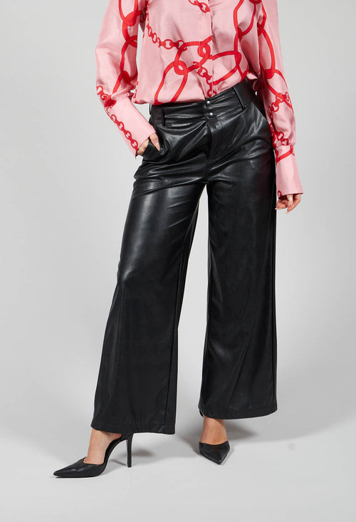 Eco Leather Stretch Trousers in Black