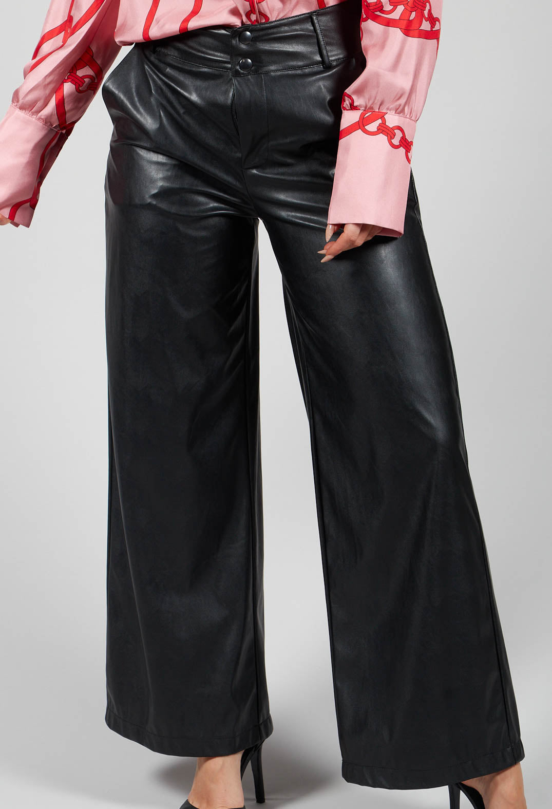 Eco Leather Stretch Trousers in Black