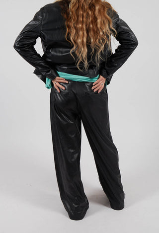 Eco Leather Stretch Trousers in Black