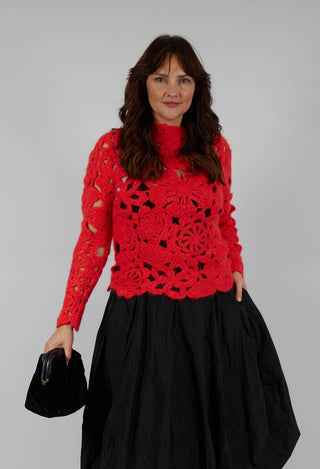 Amber Hand Crochet Sweater in Red