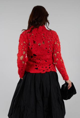 Amber Hand Crochet Sweater in Red