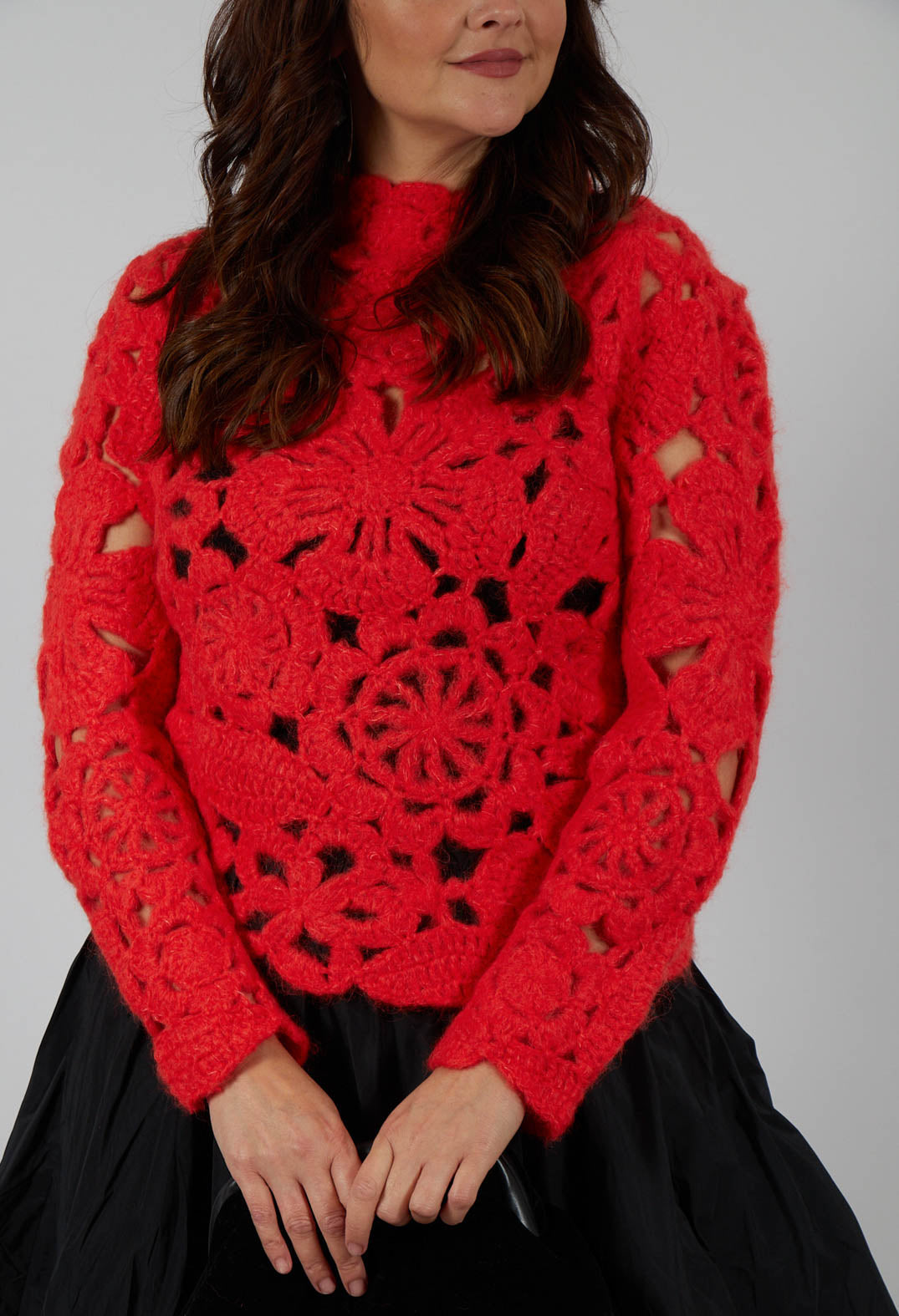 Amber Hand Crochet Sweater in Red