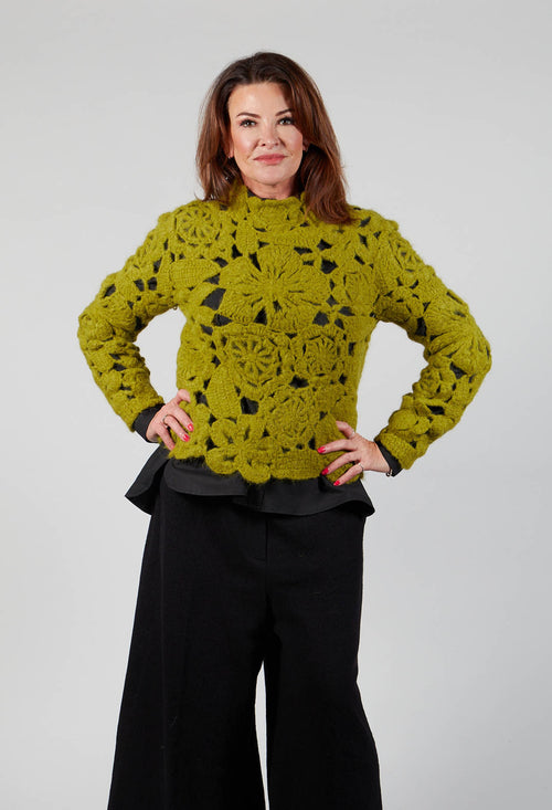 Amber Hand Crochet Sweater in Olive