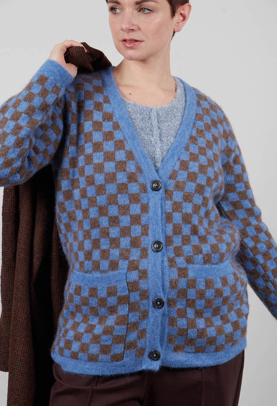 Sharon Cardigan in Blue and Brown