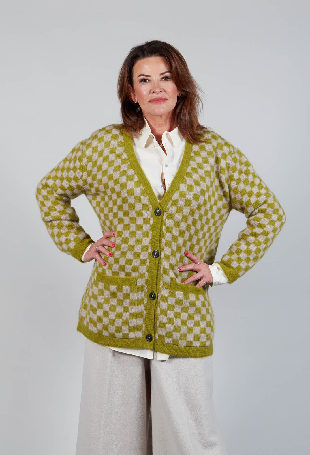 Sharon Cardigan in Green and Beige