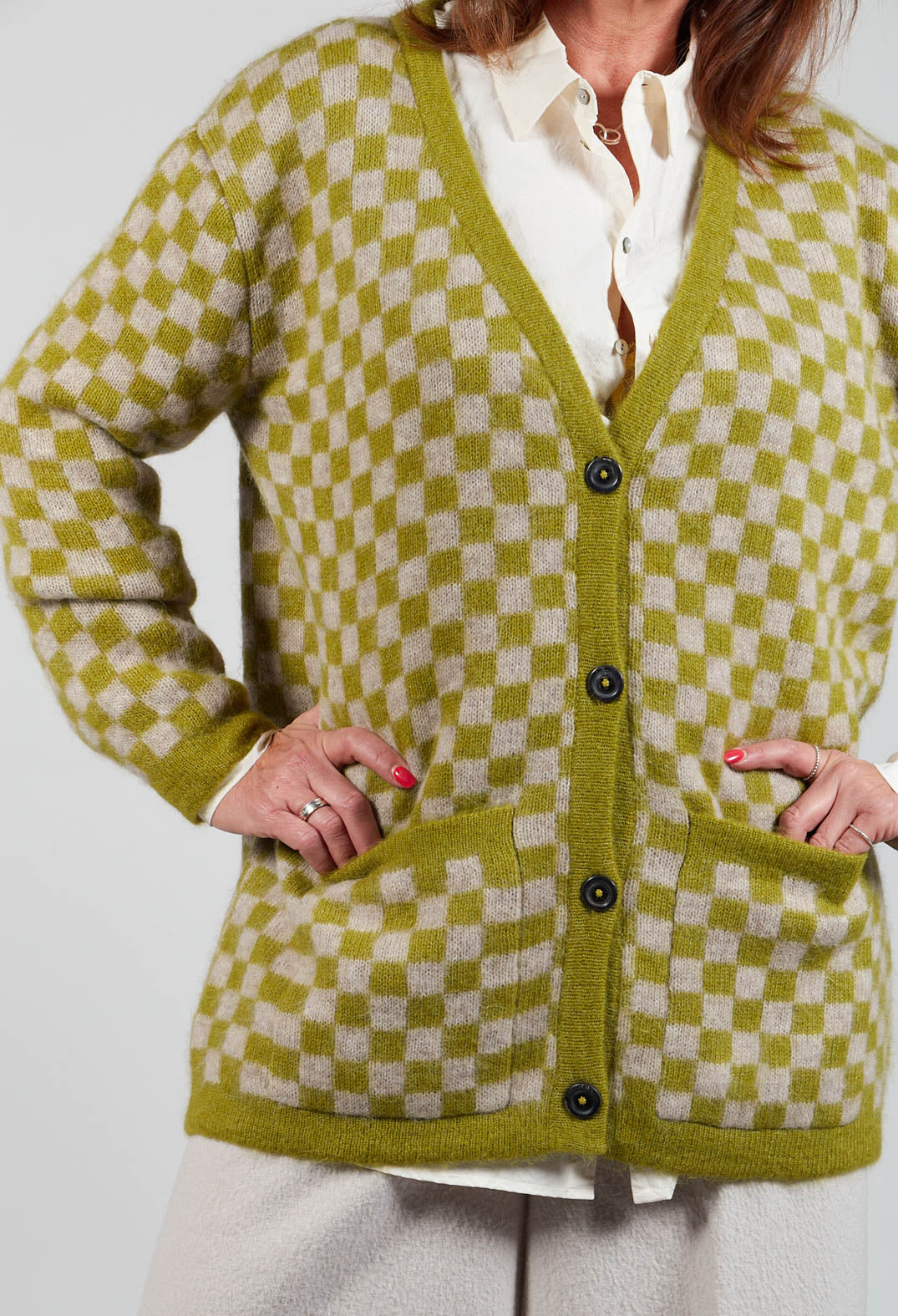 Sharon Cardigan in Green and Beige