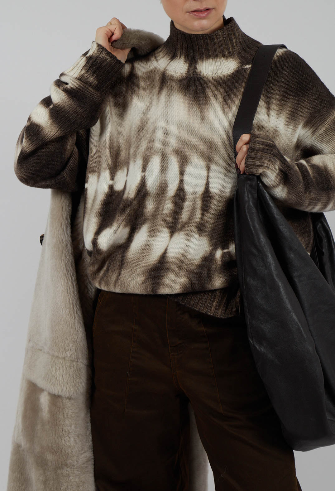 High Neck Jumper in Dark Brown