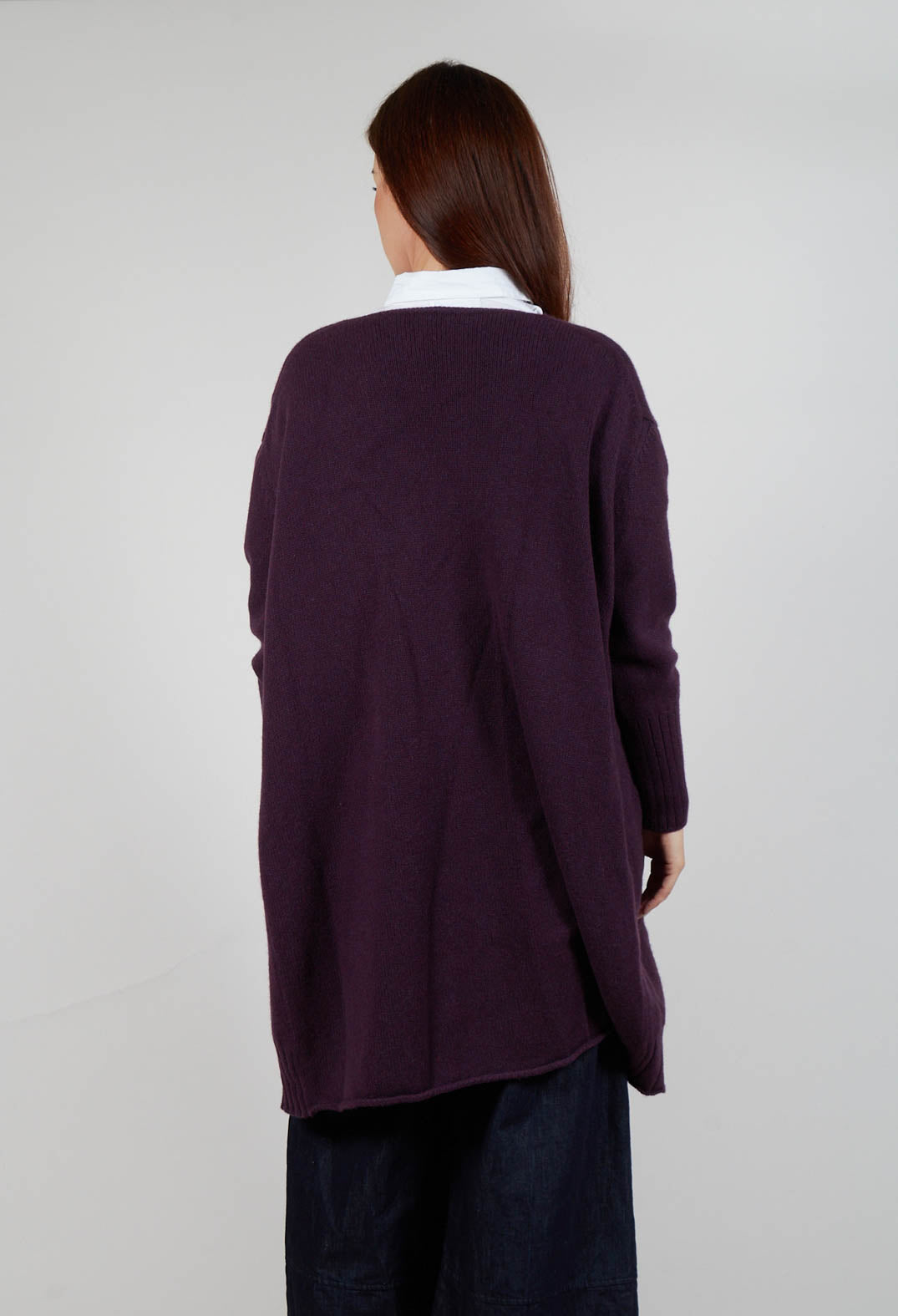 M J Watson Long Cardigan in Aubergine | Olivia May