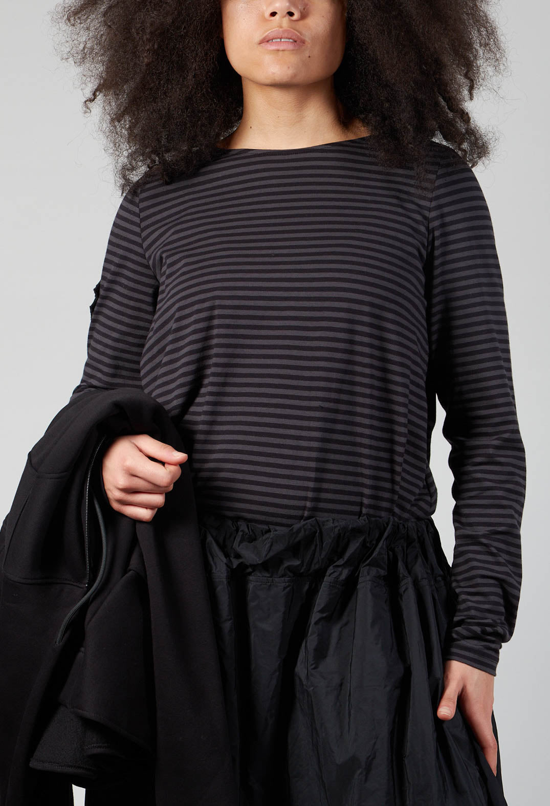 A Shirt in Black and Anthra Stripe