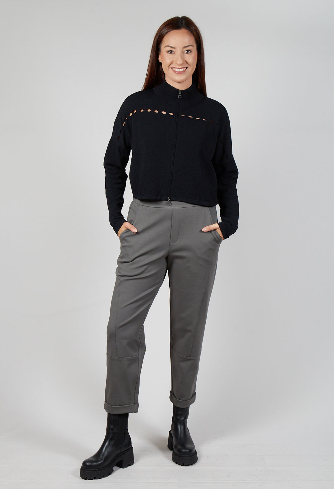 Loose Knit Pattern Cardigan in Black