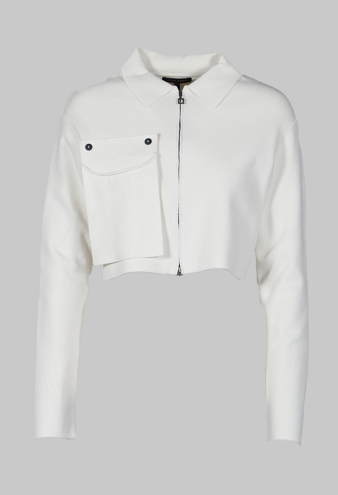 Zip Up Cropped Cardigan in White