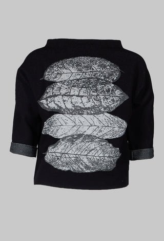 Leaf Print Sweater in Black