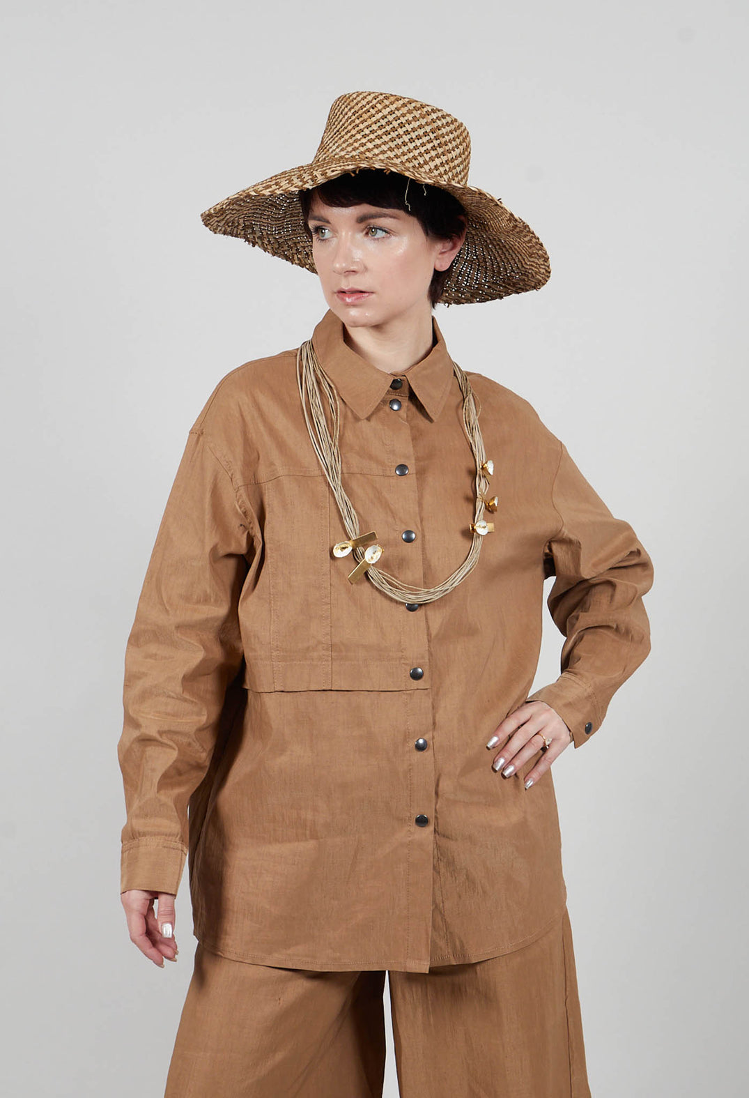 Collared Utility Shirt in Beige