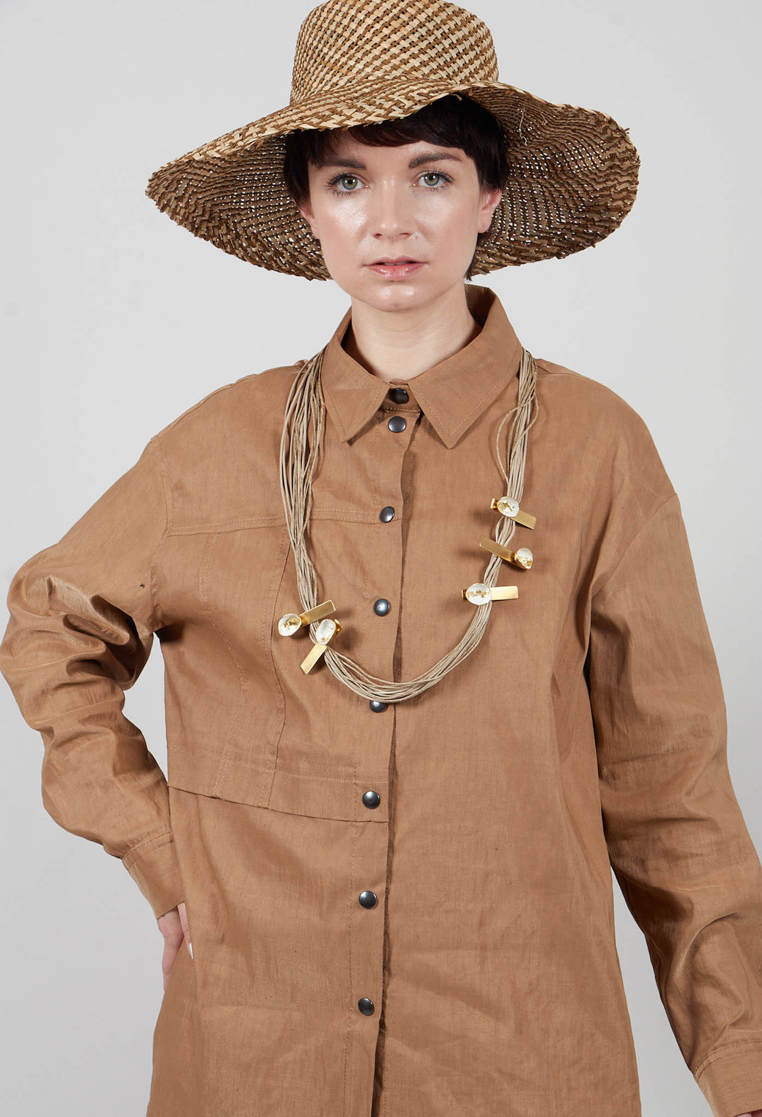 Collared Utility Shirt in Beige