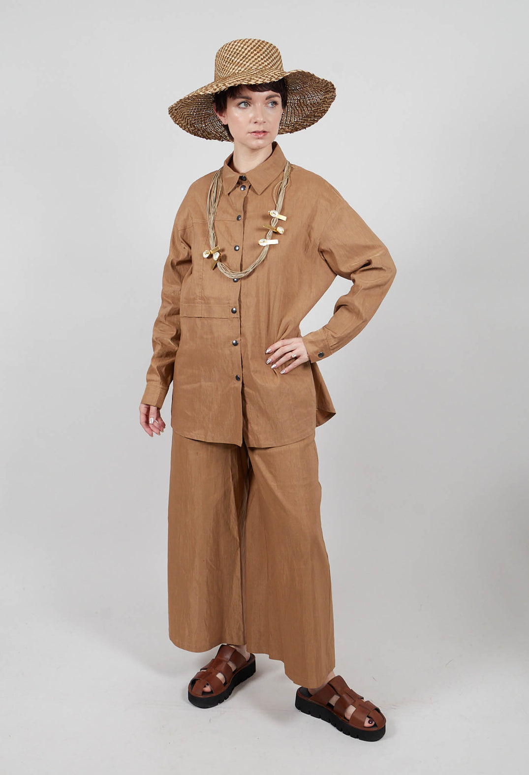 Collared Utility Shirt in Beige