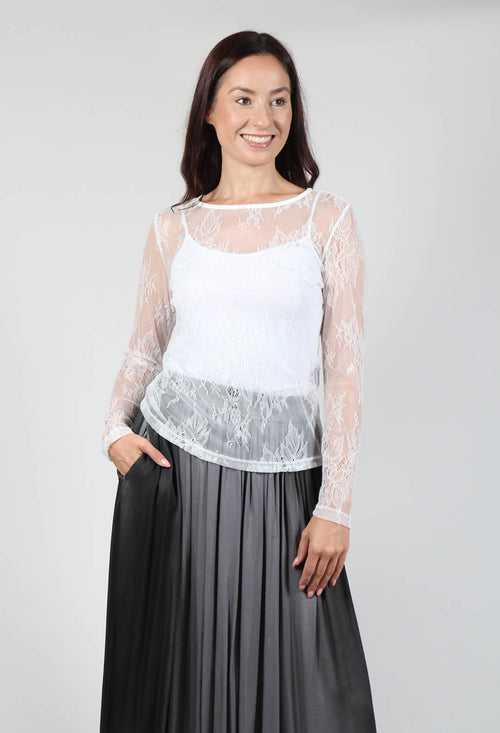 Lace Long Sleeve T-Shirt in Pizzo Panna