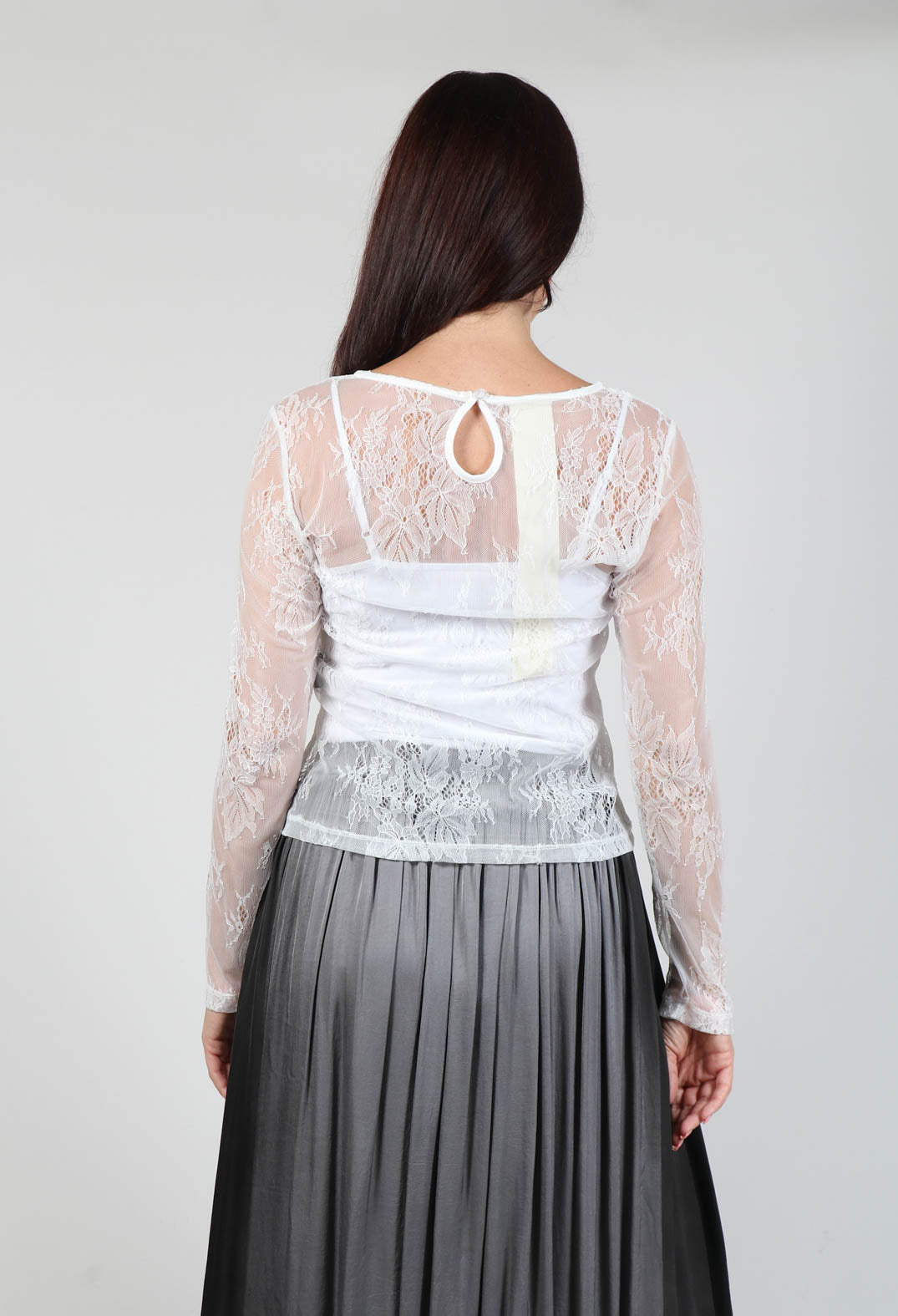 Lace Long Sleeve T-Shirt in Pizzo Panna