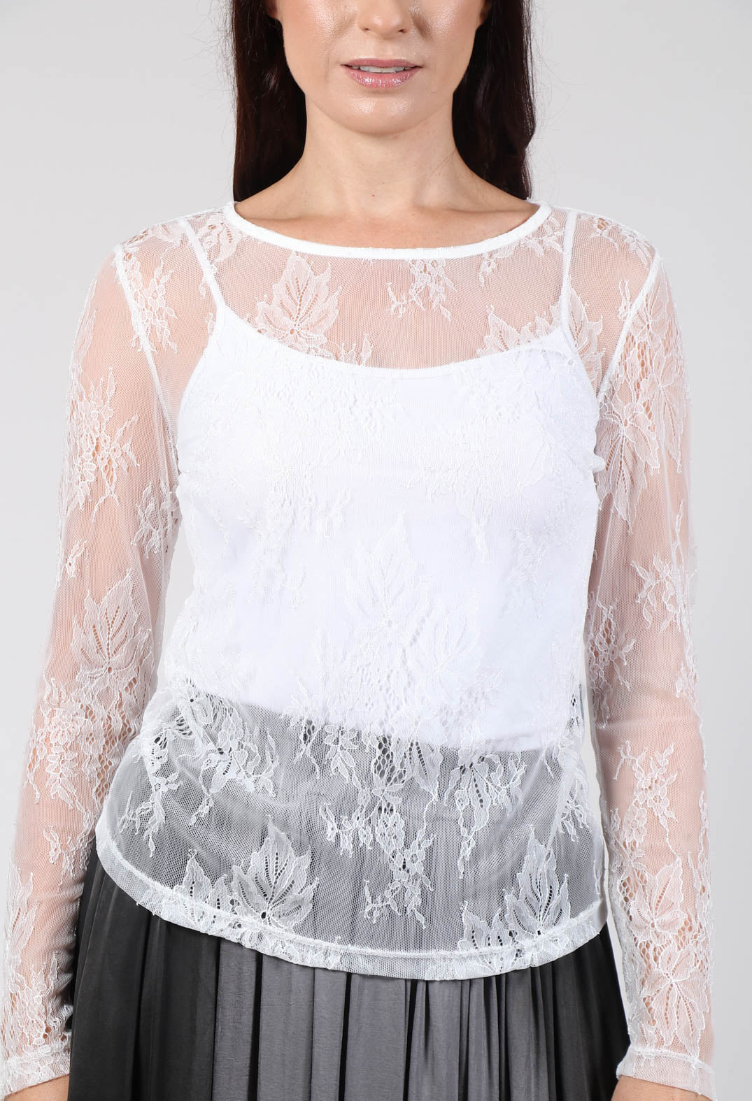 Lace Long Sleeve T-Shirt in Pizzo Panna