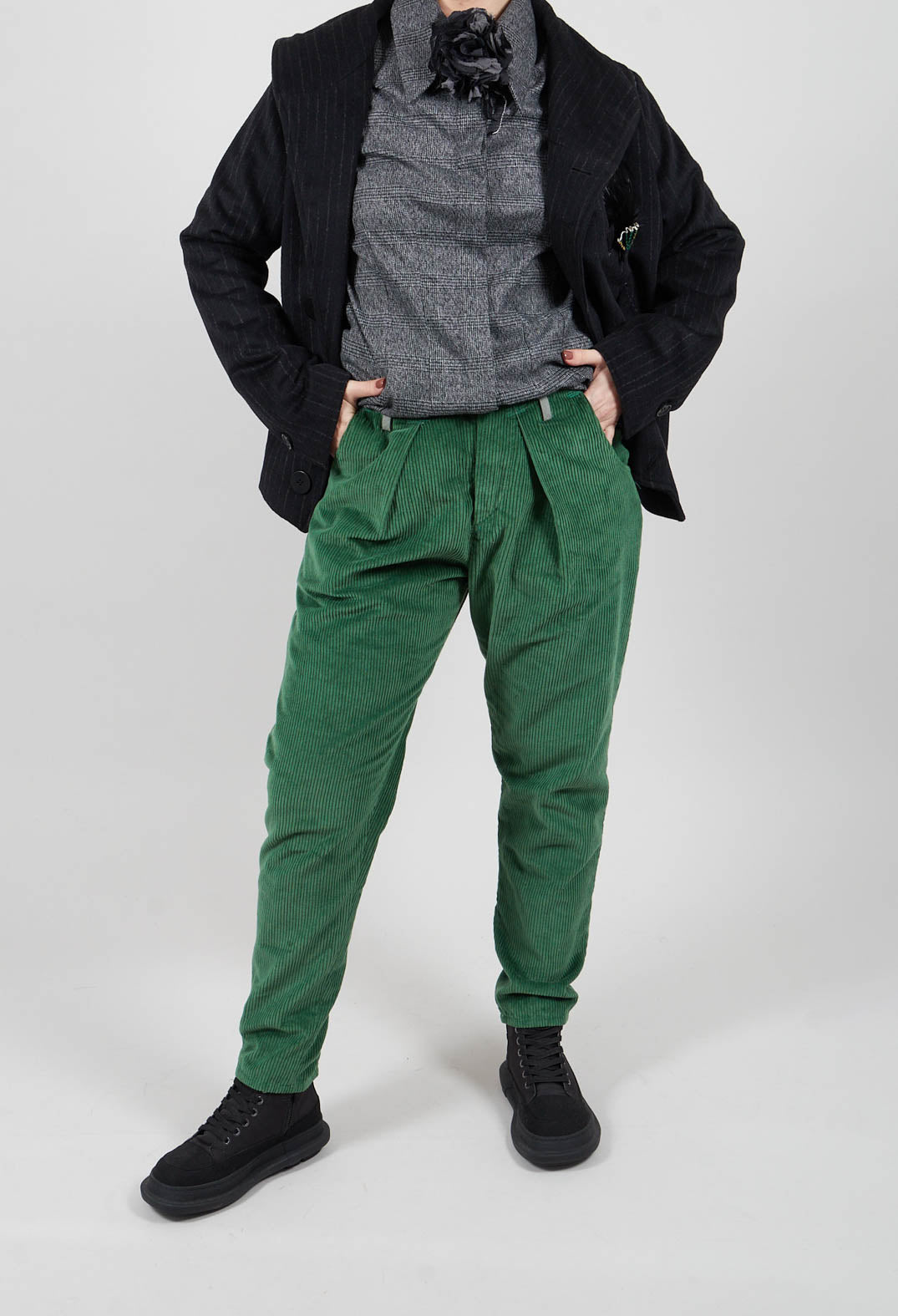 Corduroy Straight Leg Trousers in Original Green
