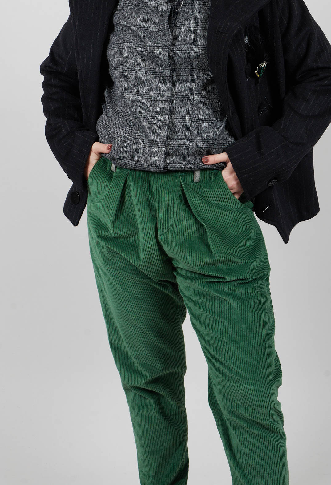 Corduroy Straight Leg Trousers in Original Green