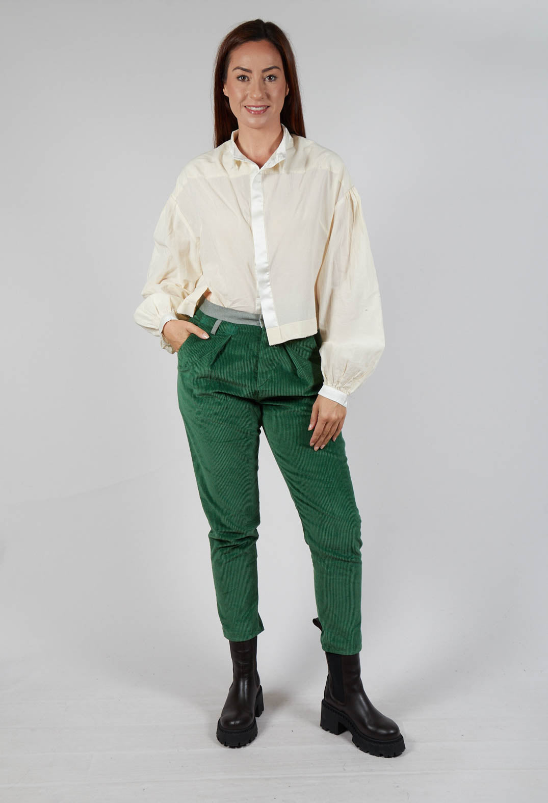 Corduroy Straight Leg Trousers in Original Green