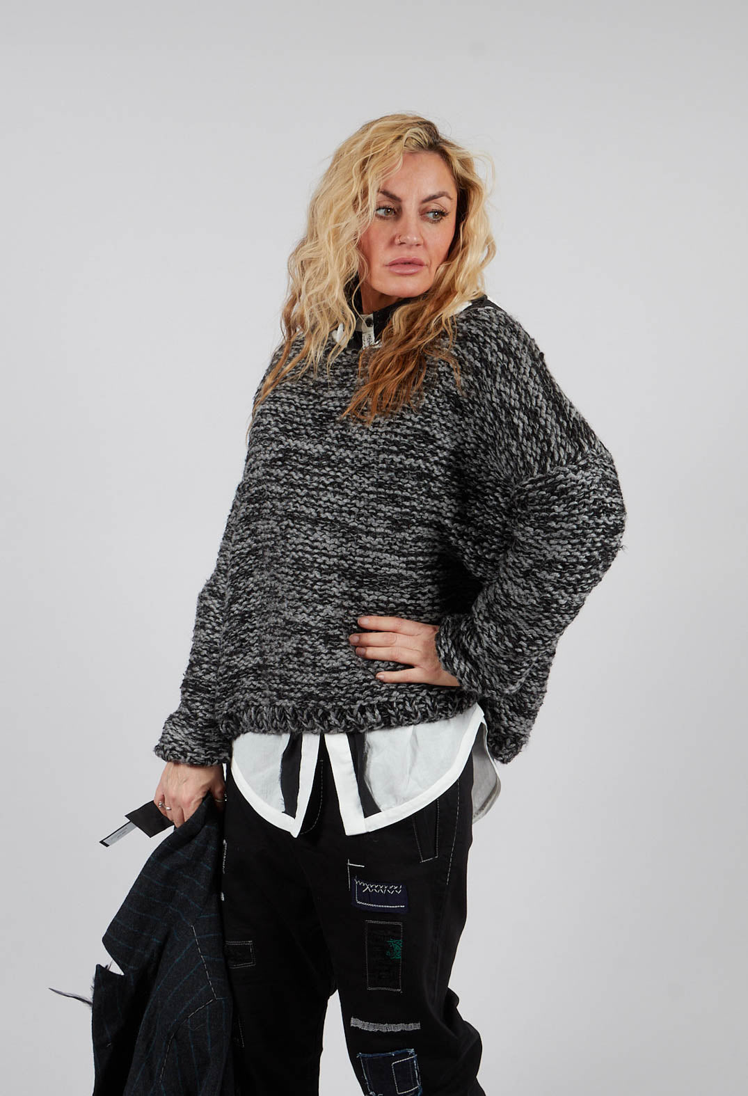 Purl Knit Scoop Neck Jumper in Original Grey