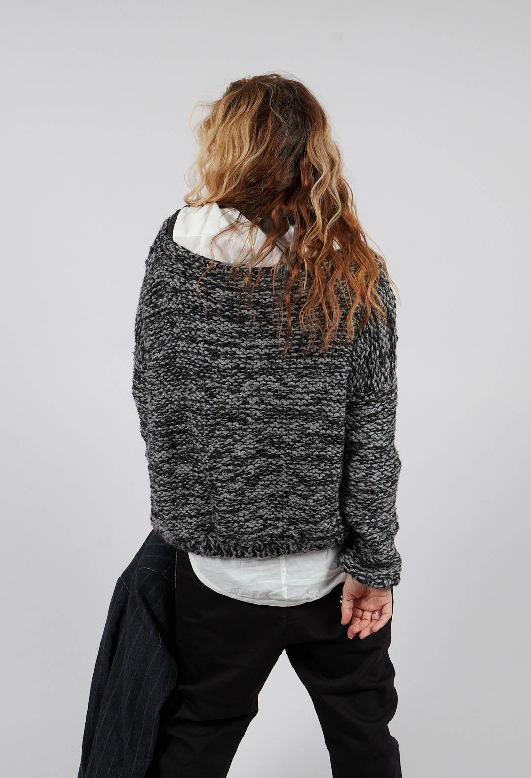 Purl Knit Scoop Neck Jumper in Original Grey