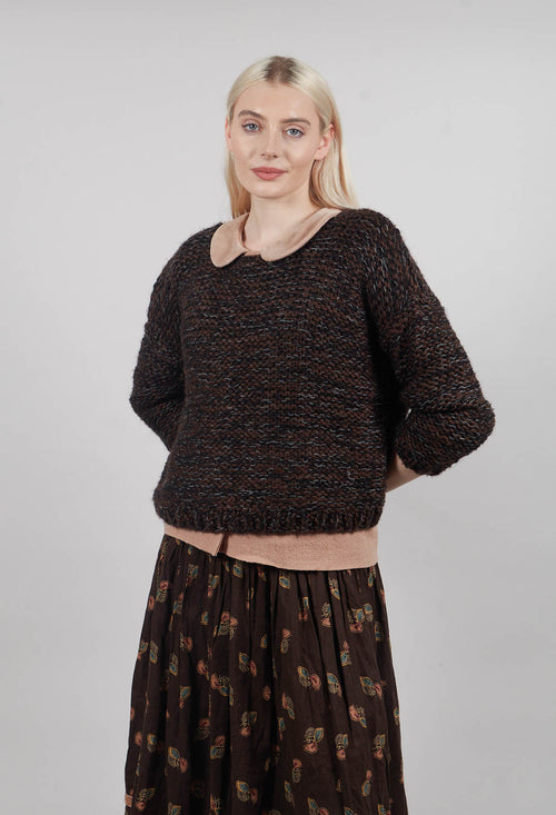 Purl Knit Scoop Neck Jumper in Brown Black